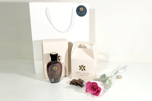 pink single rose with gift 2