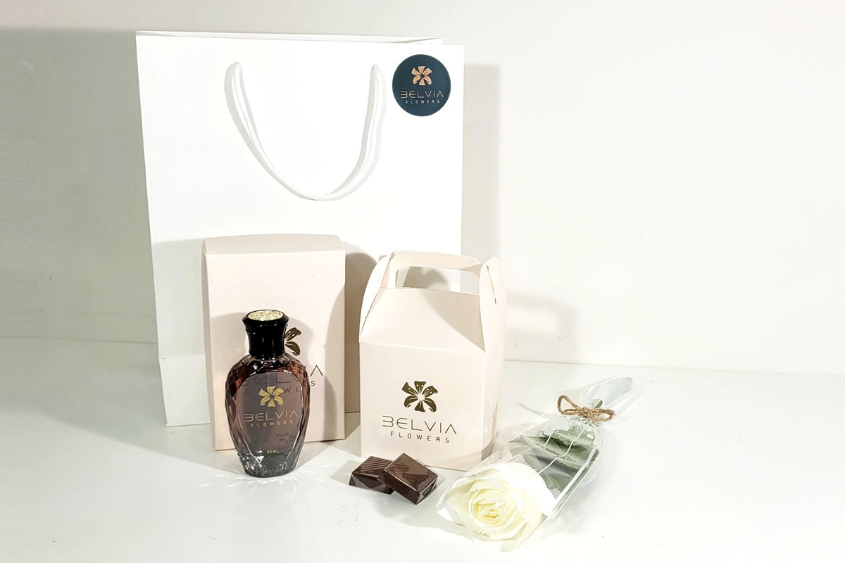 white single rose with gift 2